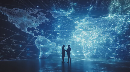 Fototapeta premium abstract professional business team people innovation connection of line from nail node to node on map background , networking concept