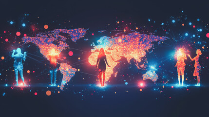 Obraz premium abstract professional business team people innovation connection of line from nail node to node on map background , networking concept