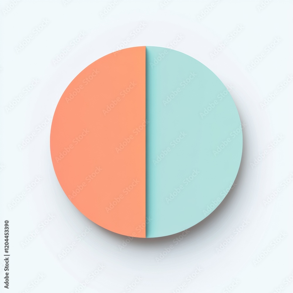 Poster half circle design in contrasting peach and cyan colors with smooth texture on a minimalistic backgr