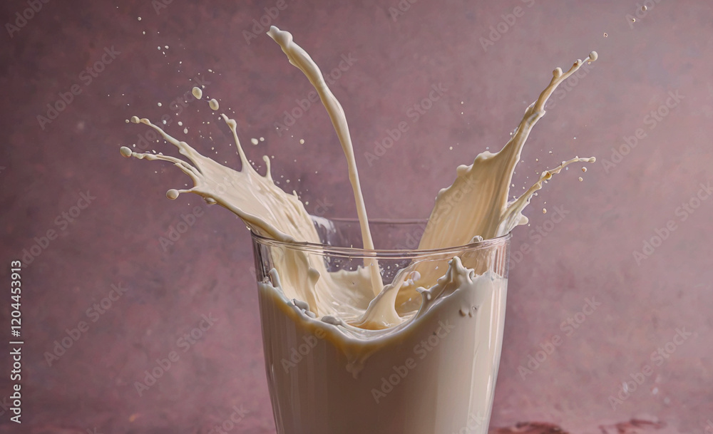Poster a glass of milk is splashing out of a cup. the splash is white and looks like a wave