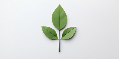 Fototapeta premium Simple origami plant with three leaves on a white background. A minimalist nature design.