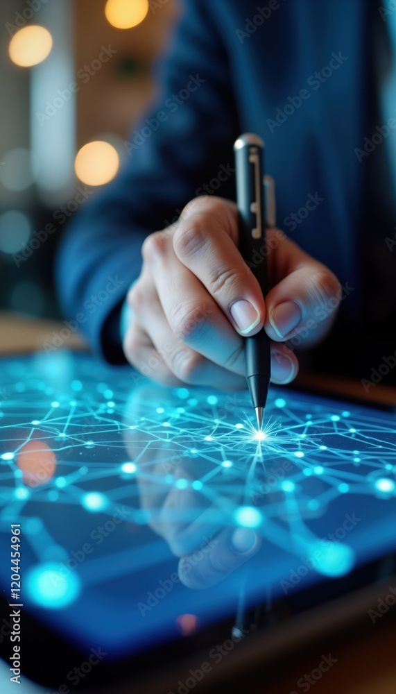 Leinwandbilder businessman signs digital document on tablet. electronic signature. tech person uses stylus pen to s