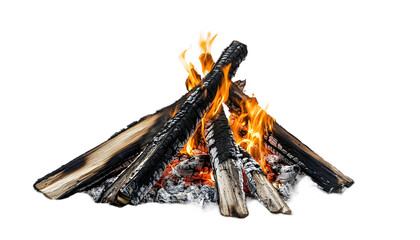 Bright Campfire Burning at Night, Isolated on Black Background