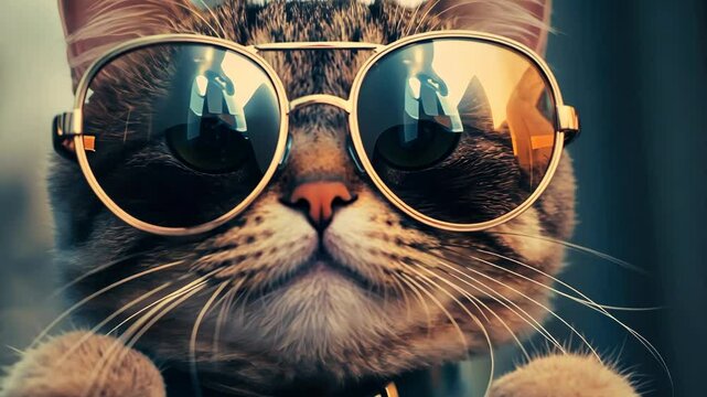 Cool cat sporting sunglasses with confidence and attitude in urban setting