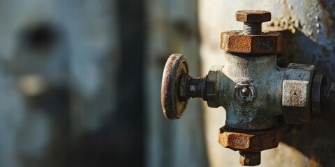 A detailed closeup of a very old, rusty valve located on a piece of industrial machinery equipment