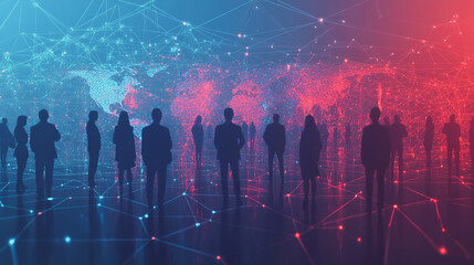 Fototapeta premium abstract professional business team people innovation connection of line from nail node to node on map background , networking concept