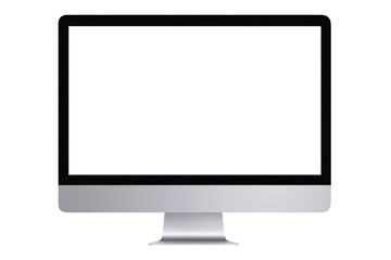 Monitor with a transparent screen and silver color on a transparent background. Mockup.