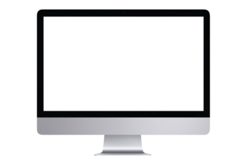Monitor with a transparent screen and silver color on a transparent background. Mockup.