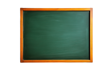Classic green chalkboard in a warm wood frame on a transparent background for notes and lessons, mockup for creative tasks.