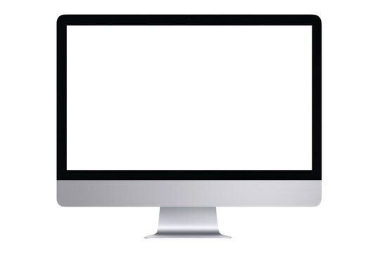 Monitor with a transparent screen and silver color on a transparent background. Mockup.