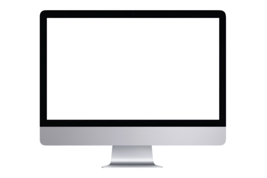 Monitor with a transparent screen and silver color on a transparent background. Mockup.