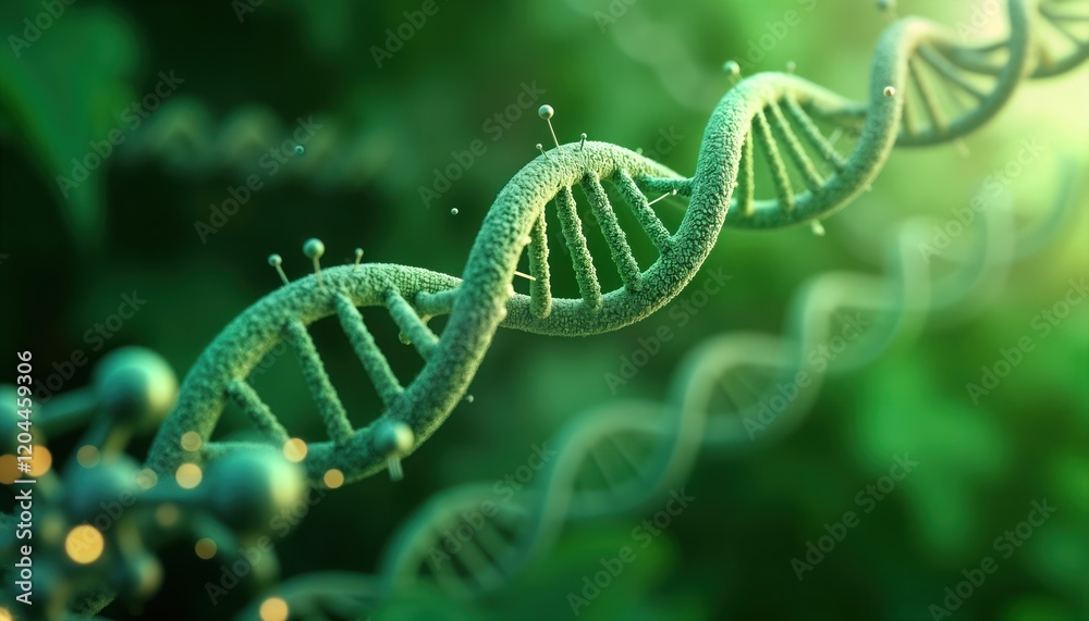 Aufkleber futuristic bio tech illustration shows dna molecule in dynamic action. complex anatomical structures
