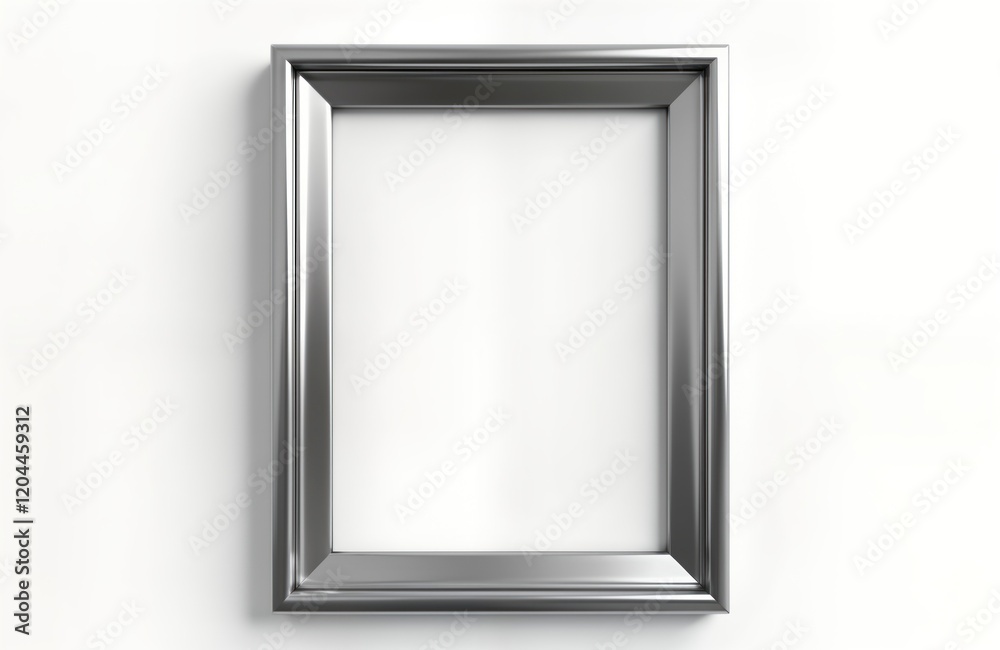 Aufkleber Empty silver picture frame with shiny surface. Modern design frame for display. High quality metal border. Blank photo frame. Empty picture frame ready for art. Stylish frame for pictures. Empty