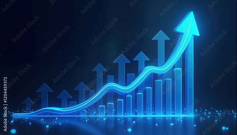 Poster modern financial graphic shows upward trend in market. dynamic blue stock market chart with upward a