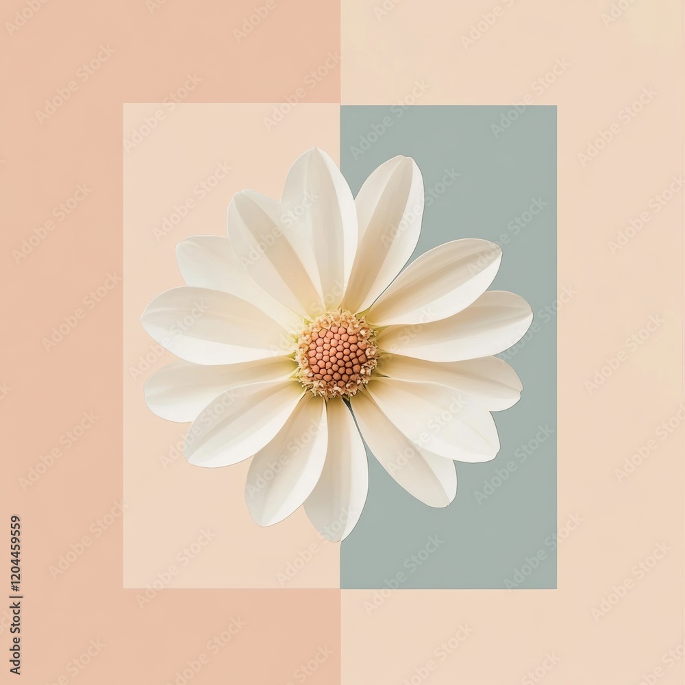 Poster delicate white flower displayed against soft pastel background showcasing minimalistic design and el