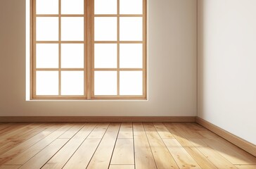 Front View of an Empty Wall with Wooden Floor and Window