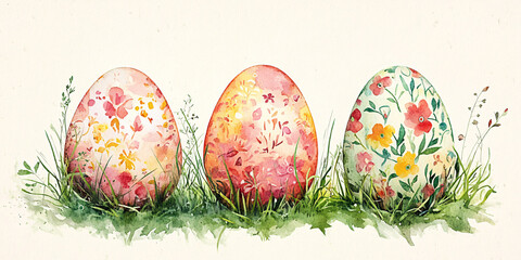 Watercolor Easter Eggs with Delicate Floral Patterns