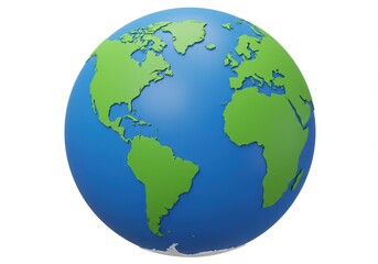 Naklejka premium A 3D illustration of a globe with bright blue oceans and vibrant green continents isolated on a white background
