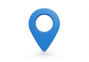 A 3D illustration of a simple blue map pin with a hollow circular center