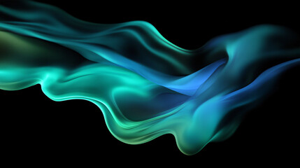 Obraz premium A flowing wave of blue and green abstract smoke elegantly swirls against a black background creating a mysterious and artistic effect 
