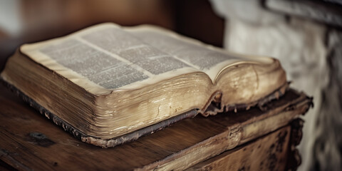antique open book with aged yellow pages resting on a rustic wooden table, symbolizing timeless knowledge, history, and the enduring value of literature and storytelling