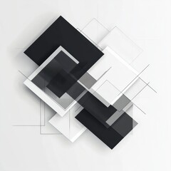 Modern abstract composition featuring overlapping geometric shapes in black and white on a light background. Generative AI
