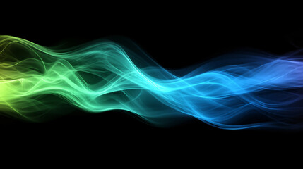 Naklejka premium a vibrant abstract wave of light in shades of green blue and yellow flowing smoothly against a black background 