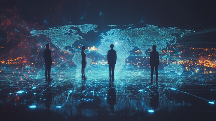 Fototapeta premium abstract professional business team people innovation connection of line from nail node to node on map background , networking concept