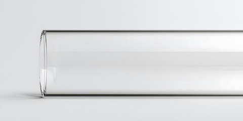 A single, clear glass tube rests on a white surface.  Clean lines and minimalist aesthetic.