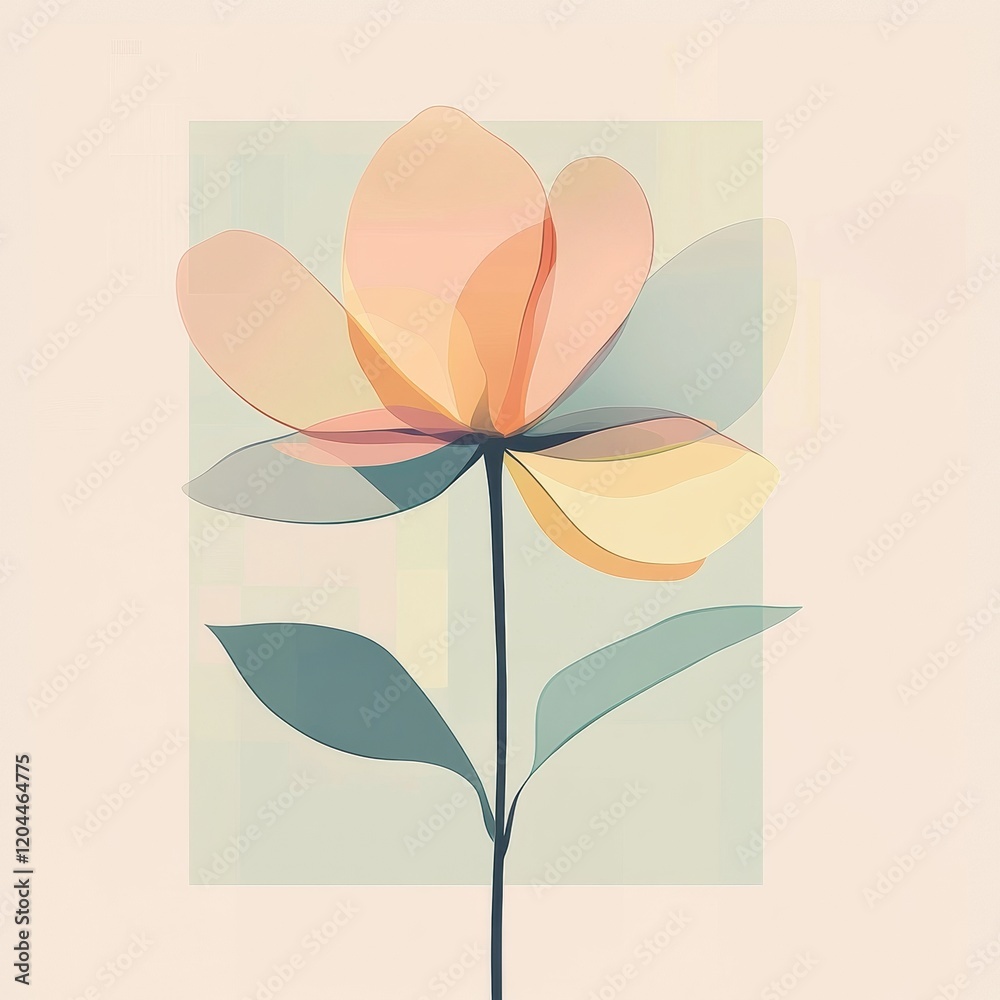 Poster abstract floral design with layered petals in soft pastel colors on a light background. generative a