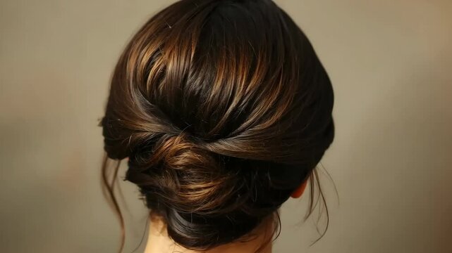 Elegant updo hairstyle transformation sequence with detailed view