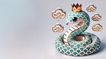 Obraz premium 3D illustration of cute cartoon snake for Chinese new year celebration. cloud, sea, flowers pattern.