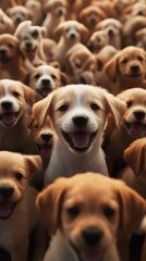 A joyful assembly of smiling puppies, highlighting cuteness and playfulness, perfect for pet-related themes or cheerful content.