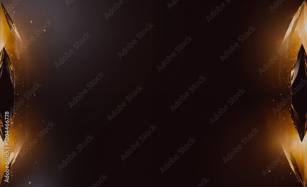 Poster a dark background with a gold border. the border is made of glass and has a shiny, reflective surfac