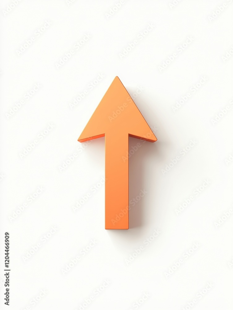 Poster bright orange arrow pointing upwards on a plain background highlighting direction and movement. gene