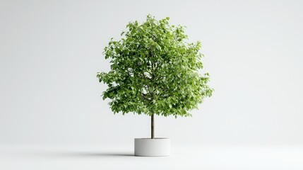 Obraz premium Small potted tree with lush green leaves on a white background.