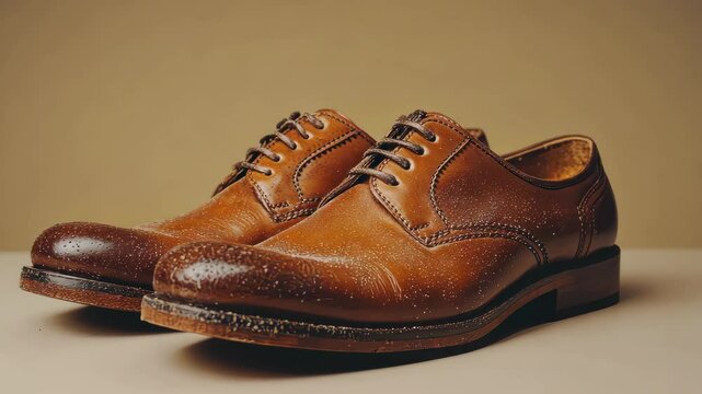 Elegant leather shoes showcase: classic brown brogues in rotation