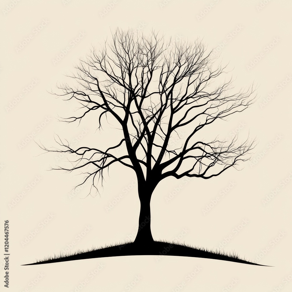 Aufkleber silhouette of a bare tree on a hill against a plain background during a tranquil moment in nature. g