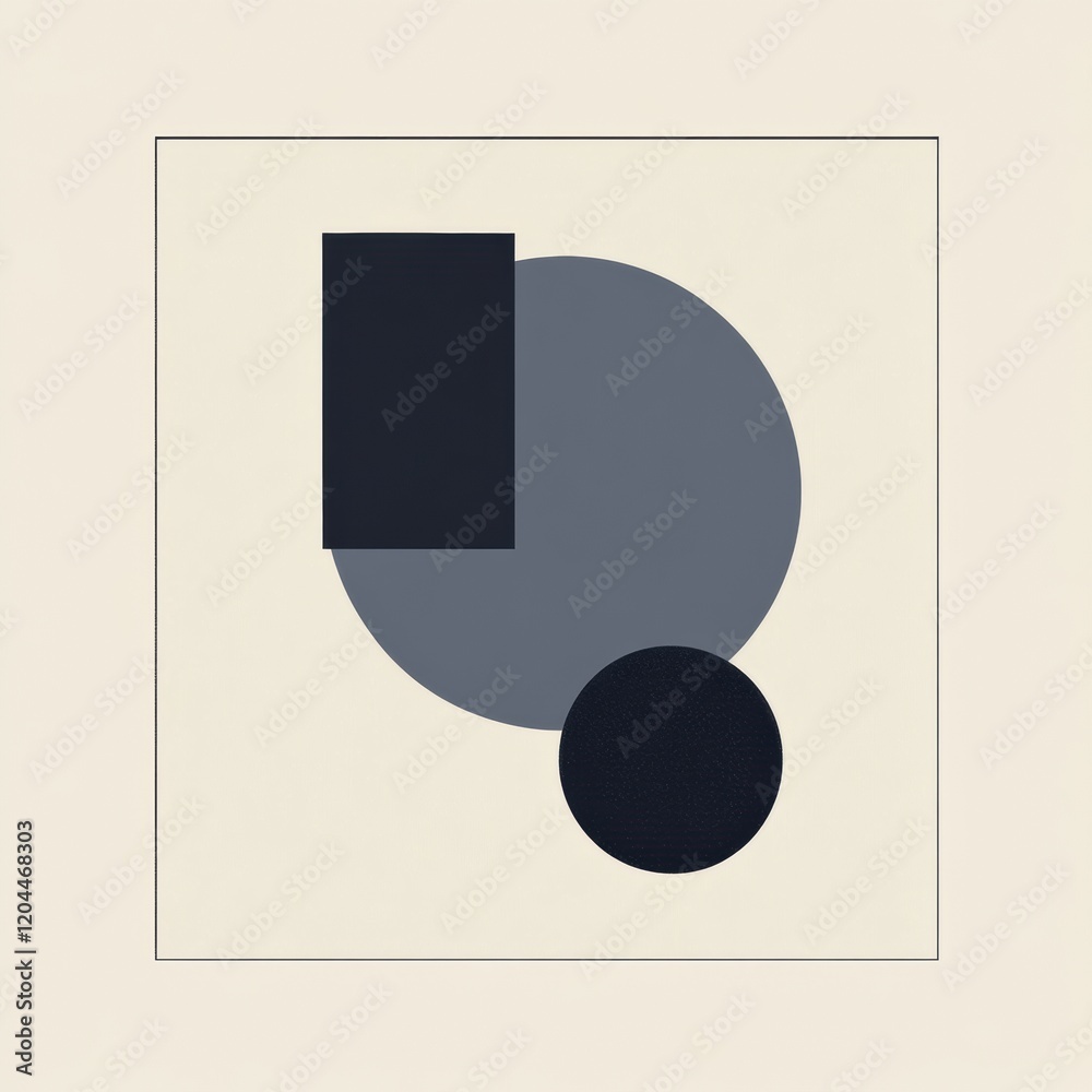 Aufkleber Modern abstract artwork featuring geometric shapes in neutral tones with a minimalist aesthetic. Generative AI
