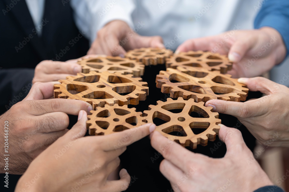 Aufkleber business team joining cogwheel in circular together symbolize successful group of business partnersh