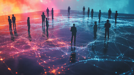 Obraz premium abstract professional business team people innovation connection of line from nail node to node on map background , networking concept