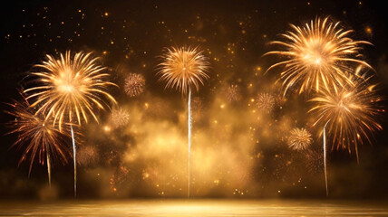 Golden Fireworks Display Night Celebration,