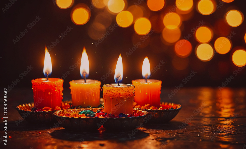 Poster a group of candles are lit and arranged in a circle. the candles are orange and appear to be lit by 