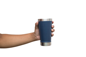 hand holding thermos cup, transparency - mão segurando o copo térmico, transparência