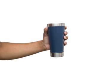 hand holding thermos cup, transparency - mão segurando o copo térmico, transparência