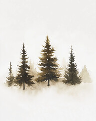 Fototapeta premium Simple two-tone watercolor of evergreen trees