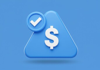 Obraz premium A 3D illustration of a blue triangle badge with a white dollar symbol at the center