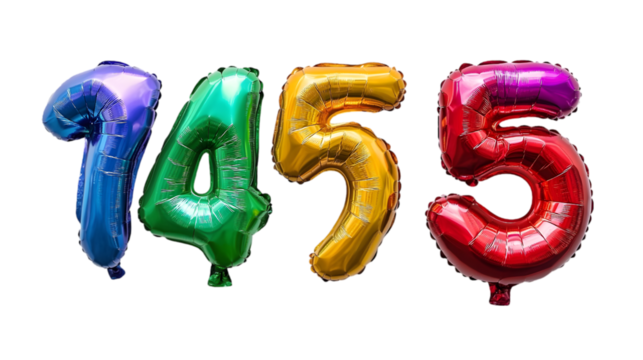 Colorful Foil Balloons Number 1455 on Black Background