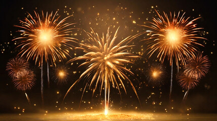 Golden Fireworks Display Night Celebration,