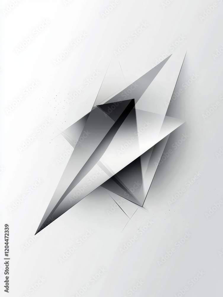 Poster Geometric abstract design featuring sharp angles and layered textures in shades of gray. Generative AI